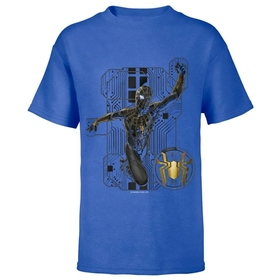 Marvel Spider-Man: No Way Home Black and Gold Suit in Action - Short Sleeve T-Shirt for Kids – Customized-Royal