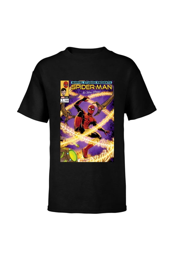 Spider-Man: No Way Home Doc Ock Comic Cover Homage - Short Sleeve T-Shirt for Kids - Customized-Black