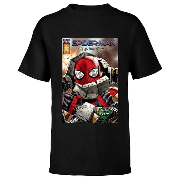 Marvel Spider-Man: No Way Home Doc Ock Hello Peter Comic - Short Sleeve T-Shirt for Kids - Customized-Black