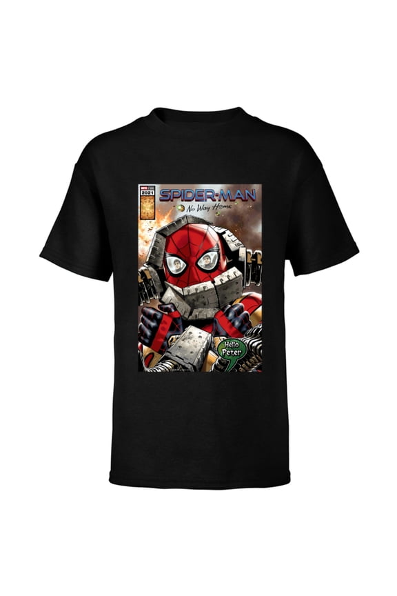 Spider-Man: No Way Home Doc Ock Hello Peter Comic - Short Sleeve T-Shirt for Kids - Customized-Black