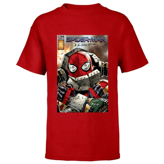 Marvel Spider-Man: No Way Home Doc Ock Hello Peter Comic - Short Sleeve T-Shirt for Kids - Customized-Red