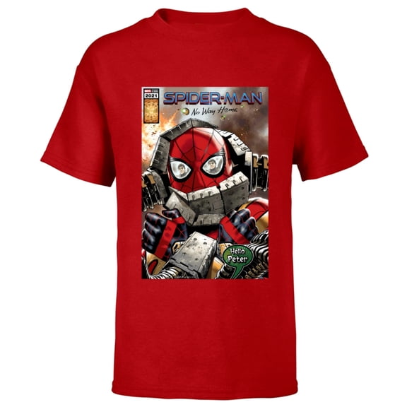 Marvel Spider-Man: No Way Home Doc Ock Hello Peter Comic - Short Sleeve T-Shirt for Kids - Customized-Red