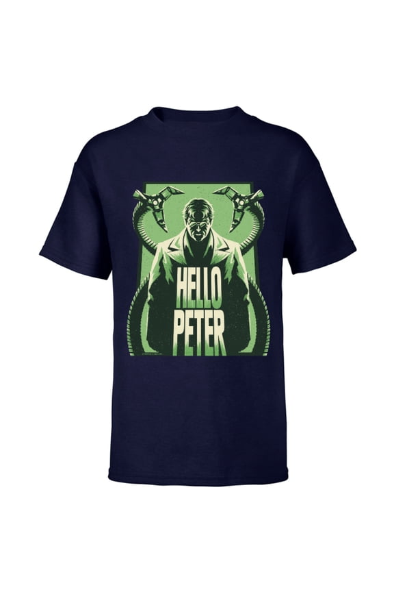 Spider-Man: No Way Home Doc Ock Tentacles Hello Peter - Short Sleeve T-Shirt for Kids - Customized-Navy