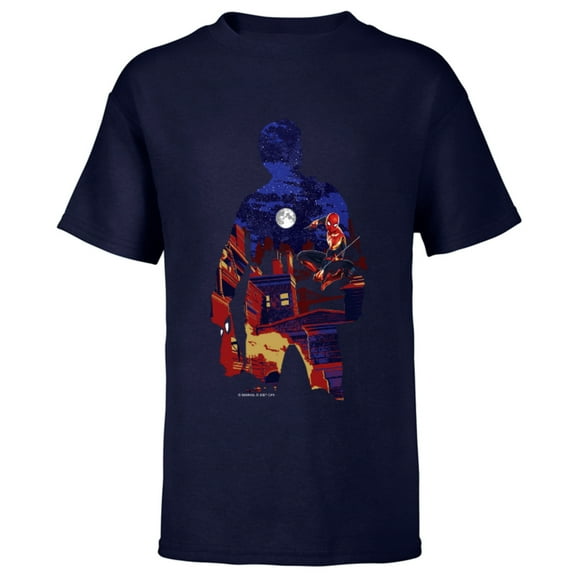 Marvel Spider-Man: No Way Home Peter Parker Silhouette - Short Sleeve T-Shirt for Kids – Customized-Navy