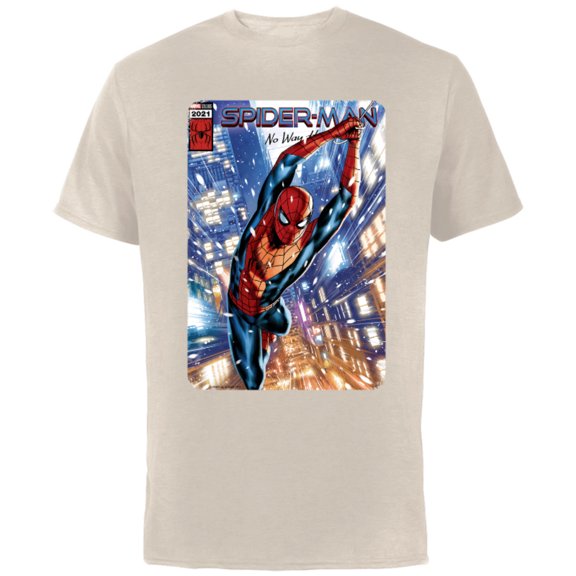 Marvel Spider-Man: No Way Home Red and Blue Suit Comic Cover - Short Sleeve Cotton T-Shirt for Adults - Customized-Natural