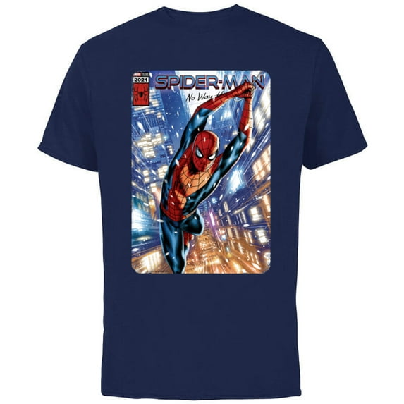Marvel Spider-Man: No Way Home Red and Blue Suit Comic Cover - Short Sleeve Cotton T-Shirt for Adults - Customized-Navy