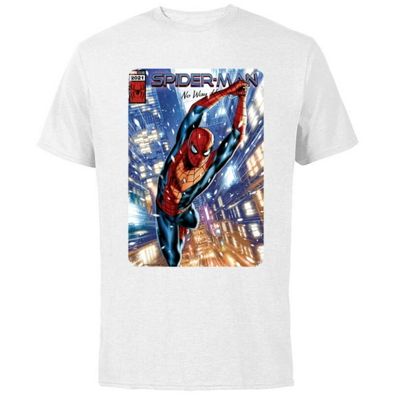 Marvel Spider-Man: No Way Home Red and Blue Suit Comic Cover - Short Sleeve Cotton T-Shirt for Adults - Customized-White