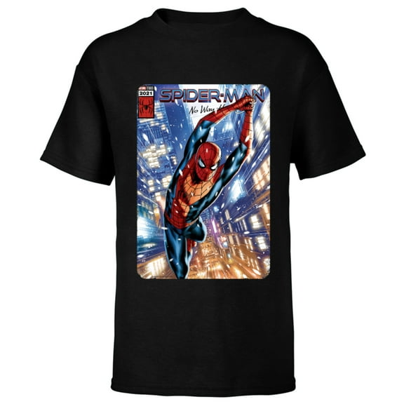Marvel Spider-Man: No Way Home Red and Blue Suit Comic Cover - Short Sleeve T-Shirt for Kids - Customized-Black