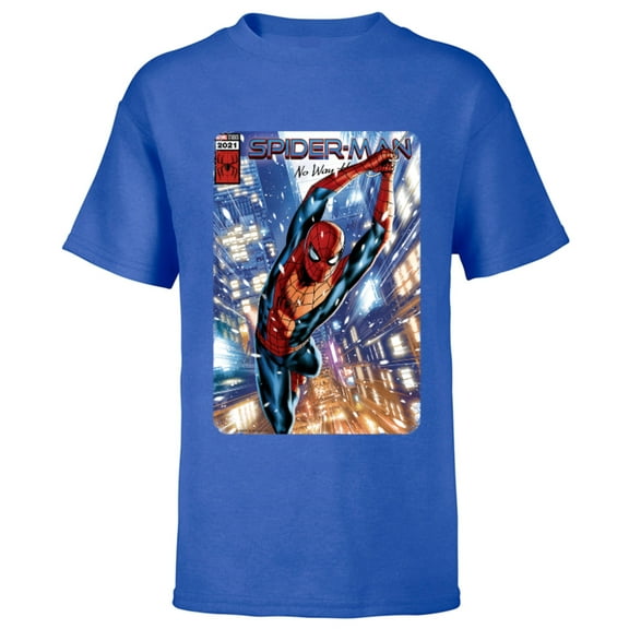 Marvel Spider-Man: No Way Home Red and Blue Suit Comic Cover - Short Sleeve T-Shirt for Kids - Customized-Royal