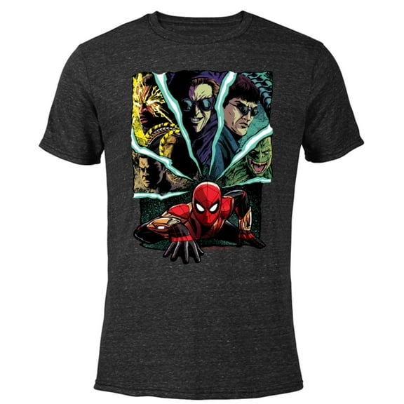 Marvel Spider-Man: No Way Home Spider-Man and Foes - Short Sleeve Blended T-Shirt for Adults – Customized-Black