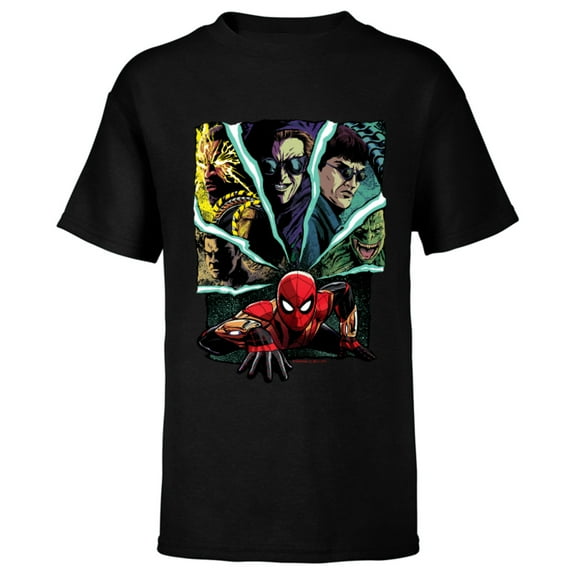 Marvel Spider-Man: No Way Home Spider-Man and Foes - Short Sleeve T-Shirt for Kids – Customized-Black