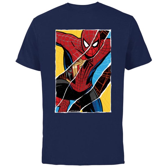 Marvel Spider-Man: No Way Home Spider-Men Comic Collage - Short Sleeve Cotton T-Shirt for Adults - Customized-Navy