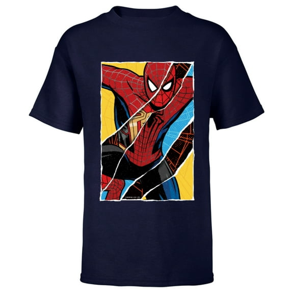 Marvel Spider-Man: No Way Home Spider-Men Comic Collage - Short Sleeve T-Shirt for Kids - Customized-Navy