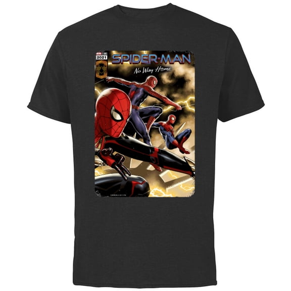 Marvel Spider-Man: No Way Home Spider-Men Comic Cover - Short Sleeve Cotton T-Shirt for Adults - Customized-Black