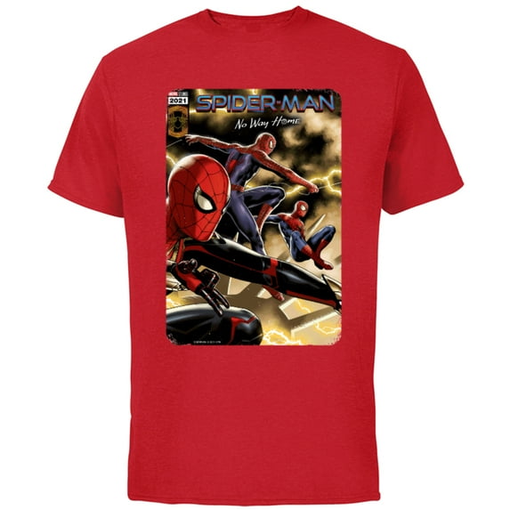 Marvel Spider-Man: No Way Home Spider-Men Comic Cover - Short Sleeve Cotton T-Shirt for Adults - Customized-Red