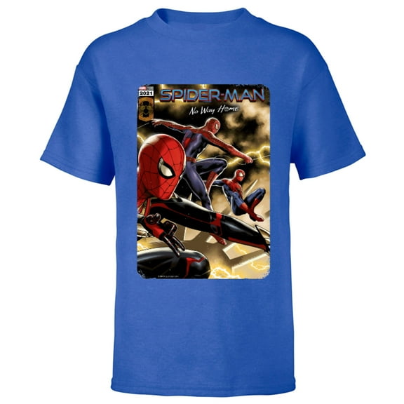 Marvel Spider-Man: No Way Home Spider-Men Comic Cover - Short Sleeve T-Shirt for Kids - Customized-Royal