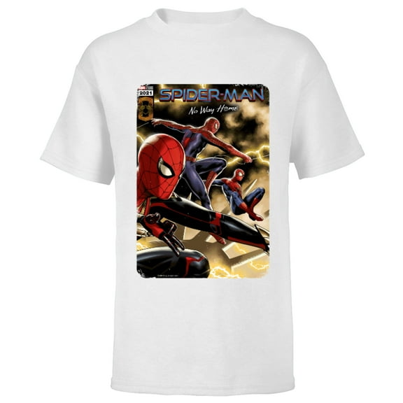 Marvel Spider-Man: No Way Home Spider-Men Comic Cover - Short Sleeve T-Shirt for Kids - Customized-White
