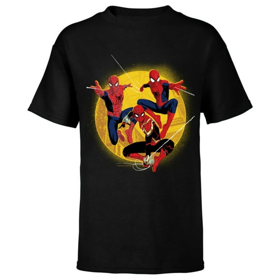 Marvel Spider-Man: No Way Home Spider-Men In Action - Short Sleeve T-Shirt for Kids – Customized-Black