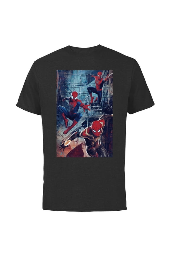 Spider-Man: No Way Home Spider-Men Jump - Short Sleeve Cotton T-Shirt for Adults – Customized-Black