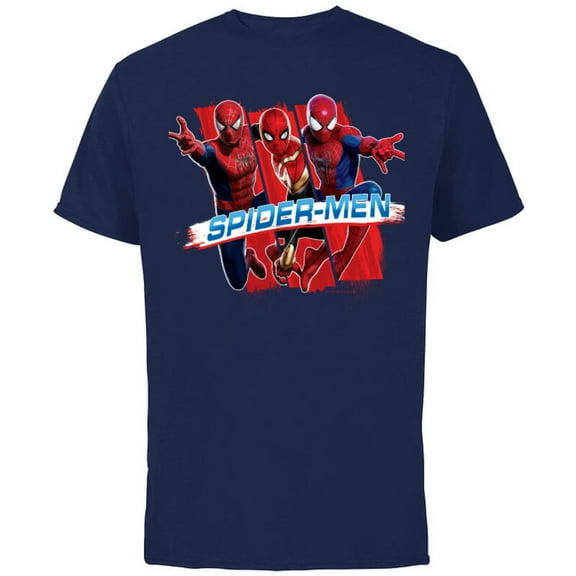 Marvel Spider-Man: No Way Home Spider-Men Trio - Short Sleeve Cotton T-Shirt for Adults – Customized-Navy