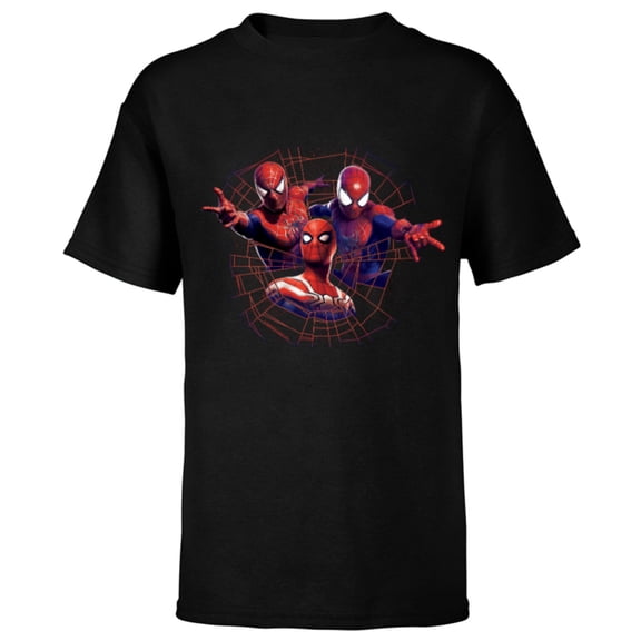 Marvel Spider-Man: No Way Home Spider-Men Web - Short Sleeve T-Shirt for Kids - Customized-Black