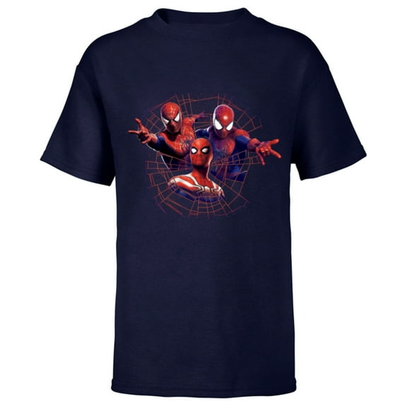 Marvel Spider-Man: No Way Home Spider-Men Web - Short Sleeve T-Shirt for Kids - Customized-Navy