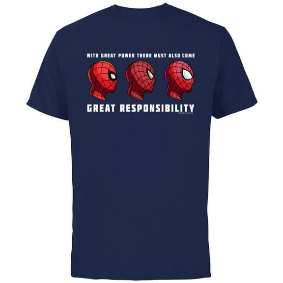 Marvel Spider-Man: No Way Home Spider-Men With Great Power - Short Sleeve Cotton T-Shirt for Adults - Customized-Navy
