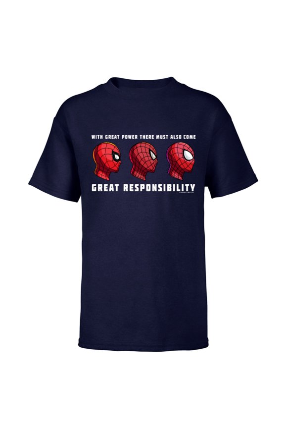Spider-Man: No Way Home Spider-Men With Great Power - Short Sleeve T-Shirt for Kids - Customized-Navy