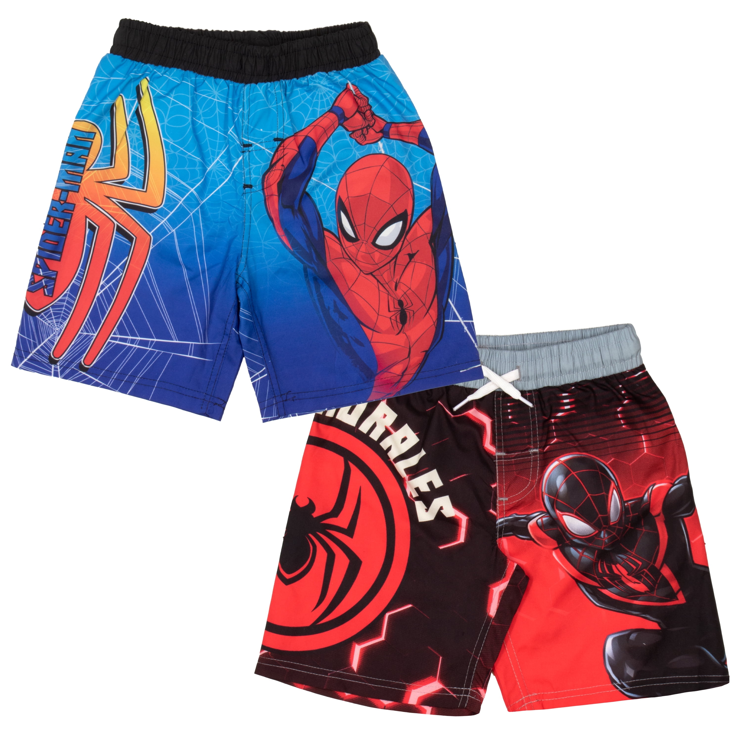 Marvel Spider-Man Peter Parker & Miles Morales Boys Swim Trunks Set -  Bathing Suit Swim Shorts 2-Pack Bundle Set for Kids and Toddlers (Size 4-7)