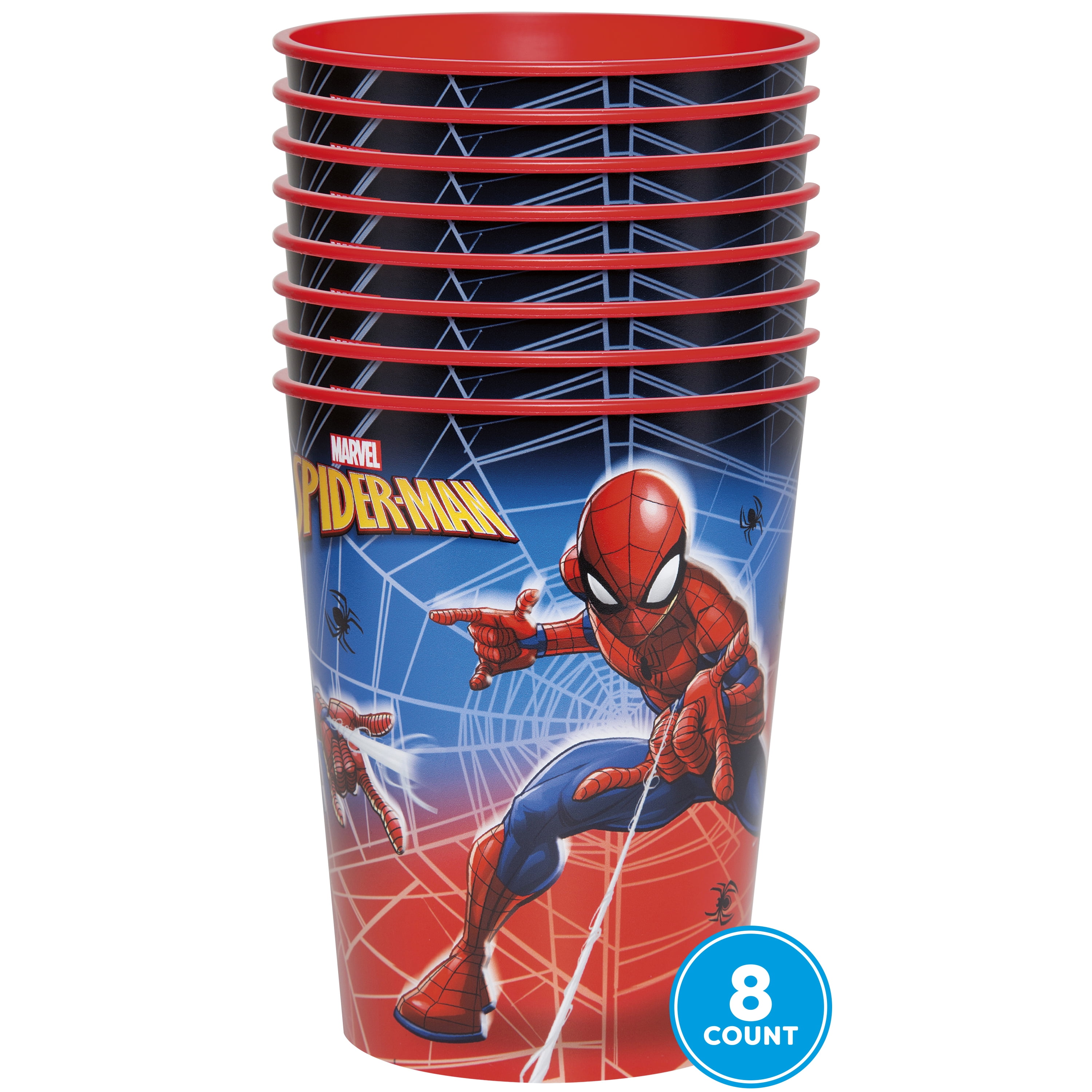  Marvel Spiderman Kids 16 Oz Reusable Cups Party Favor 6 Piece  Bundle with 16 Oz Cup with Lid and Straw Plus Stickers for Boys, Girls