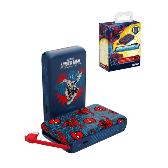 Marvel Spider-Man Power Bank, BoostCharge Portable Charger with Integrated Cable 10K PD 20W - Fast Charge USB-C Power Delivery, Portable iPhone Charger for iPhone 17, iPad Pro, Galaxy S26