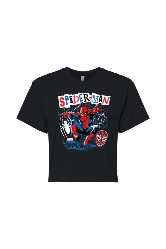 Spider-Man - Punk Poster Style - Juniors Cropped Graphic T-Shirt