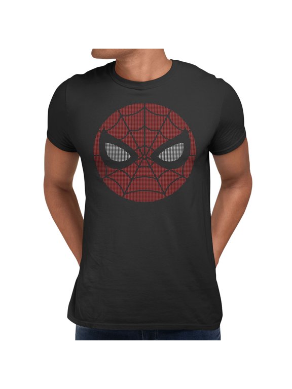 Spider-Man Red Mask Web Pattern Big Face Men's T-Shirt (Black, S-XXXL)