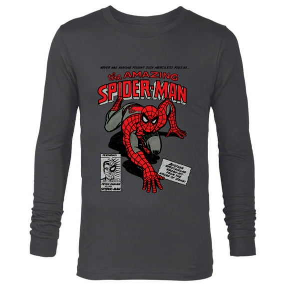 Marvel Spider-Man Retro Comic - Long Sleeve T-Shirt for Men -Customized-Charcoal Heather