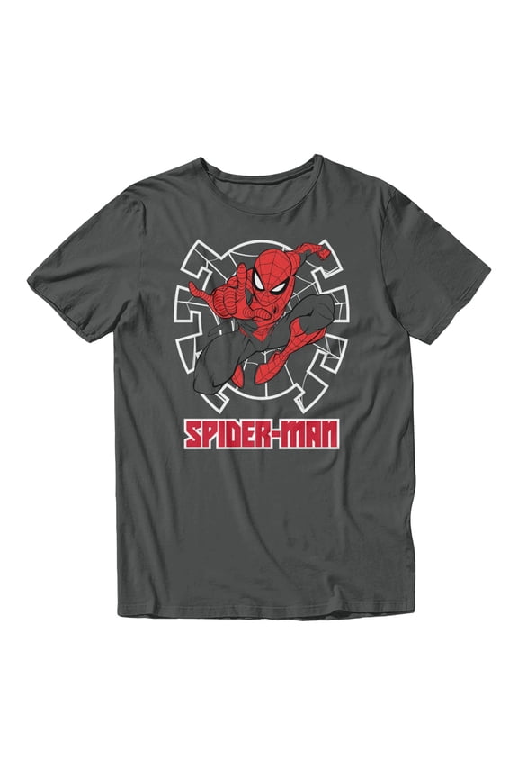 Spider-Man Shattered Glass Action Retro Men's T Shirt (Charcoal, S-XXXL)