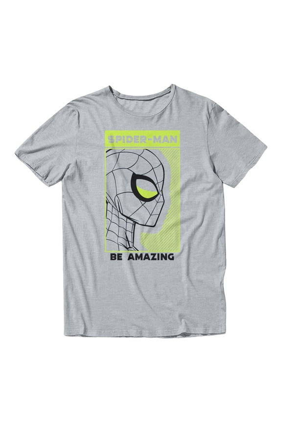 Spider-Man Side Profile Be Amazing Neon Green Men's T Shirt (Sport Grey, S-XXXL)