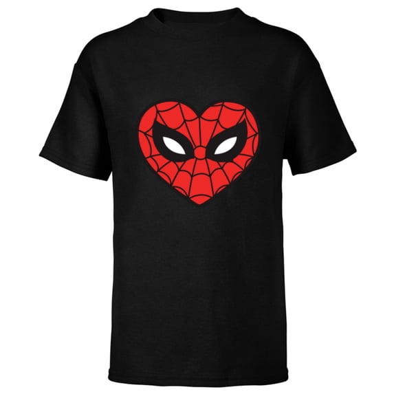 Marvel Spider-Man Sixties Heart Mask Logo - Short Sleeve T-Shirt for Kids - Customized-Black