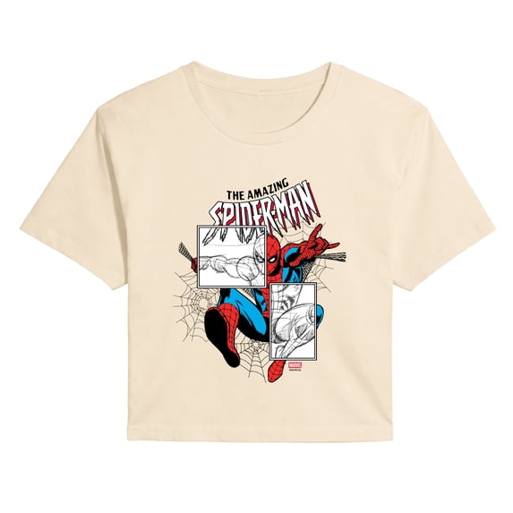 Marvel - Spider-Man Sketch Blocks - Juniors Cropped Graphic T-Shirt