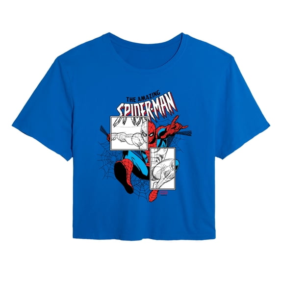 Marvel - Spider-Man Sketch Blocks - Juniors Cropped Graphic T-Shirt