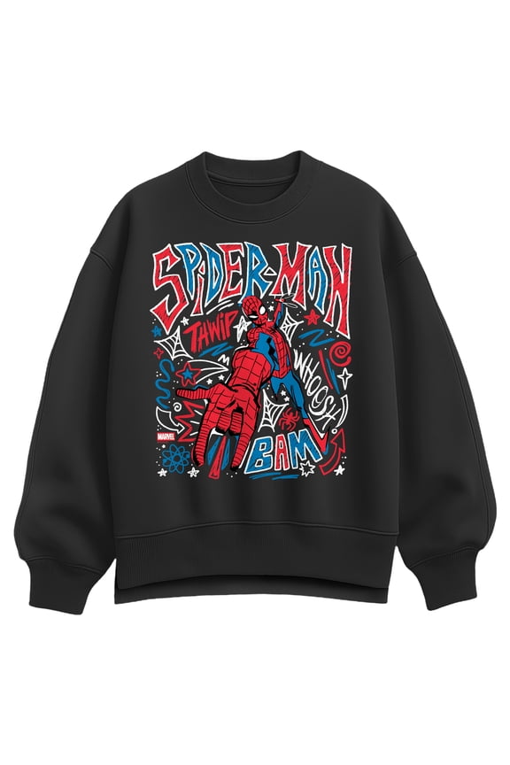 - Spider-Man Sketchy Doodles Oversized Fleece Crew Sweatshirt