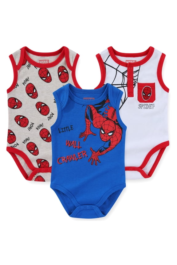 Spider-Man Sleeveless Bodysuits (Baby Boys), 3 Pack, Sizes 3M-12M