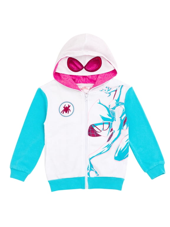 Spider-Verse Big Girls' Cosplay Fleece Zip-Up Hoodie Ghost Spider Teal