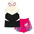 thumbnail image 1 of Marvel Spider-Man Spider-Gwen Ghost Spider Hooded Cosplay Tank Top and Dolphin French Terry Shorts Outfit Set Toddler to Big Kid, 1 of 5