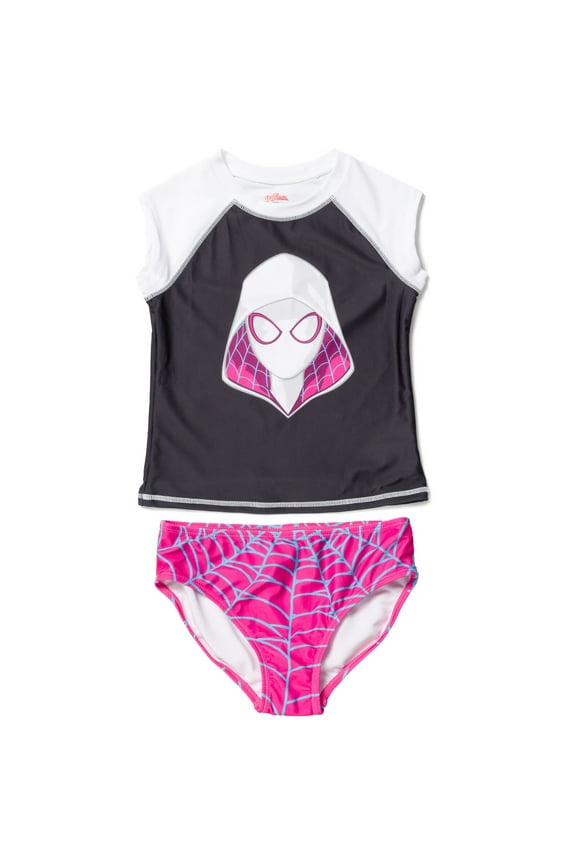 Spider-Man Spider-Gwen Ghost Spider Little Girls Rash Guard and Bikini Bottom Toddler to Little Kid