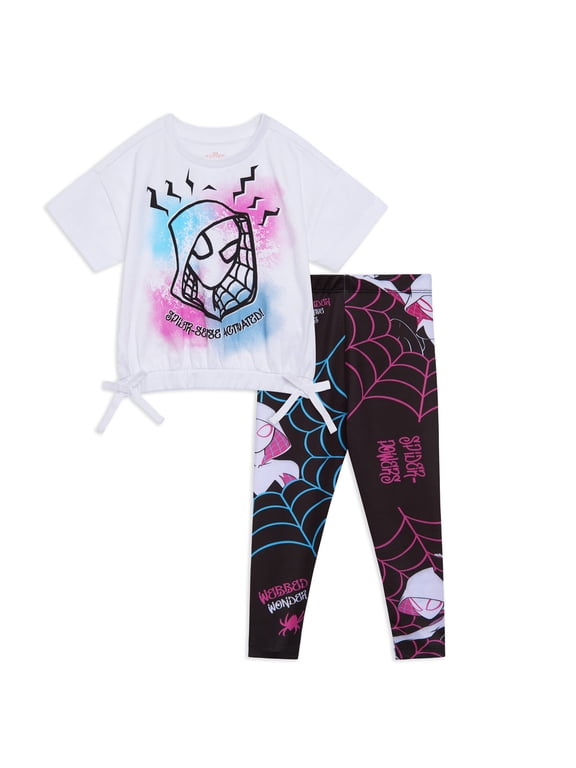 Spider-Verse Little Girls' 2-Piece T-Shirt and Leggings Set White Ghost