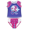 thumbnail image 1 of Marvel Spider-Gwen Rash Guard Bikini Set, Purple/Spider Web, Toddler/Little Kid, Size 6, Padded Top, 1 of 5