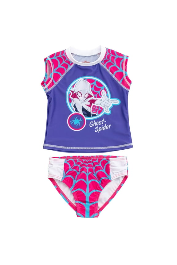 Spider-Man Spider-Gwen Ghost Spider UPF 50+ Rash Guard Bikini Bottom Swimsuit Set Toddler to Little Kid