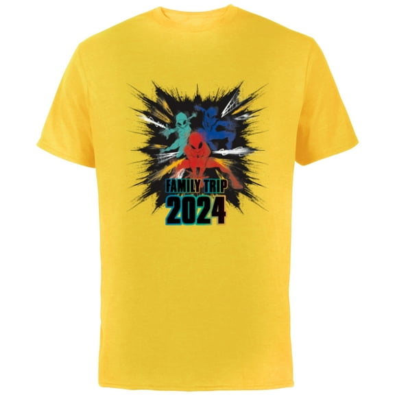 Marvel Spider-Man Spider-Gwen Miles Morales Family Trip 2024 - Short Sleeve Cotton T-Shirt for Adults - Customized-Yellow