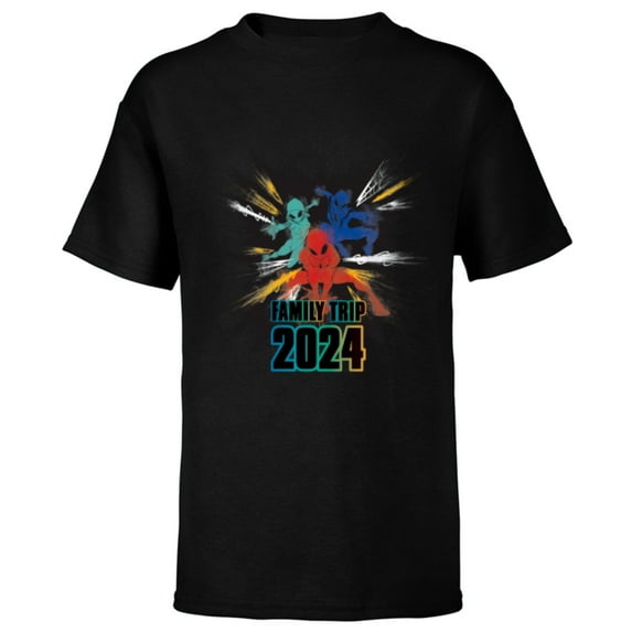 Marvel Spider-Man Spider-Gwen Miles Morales Family Trip 2024 - Short Sleeve T-Shirt for Kids - Customized-Black