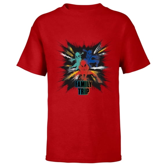 Marvel Spider-Man Spider-Gwen Miles Morales Family Trip - Short Sleeve T-Shirt for Kids - Customized-Red